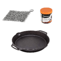 Pakketdeal Petromax Skillet met handvaten 15 cm + rvs scrub + onderhoudswax