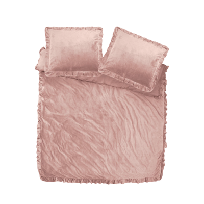 Dekbedovertrek Velvet Ruffles Roze Effen 240x200 Cm Anti Allergie Dreamhouse - Dekbed-Discounter.nl