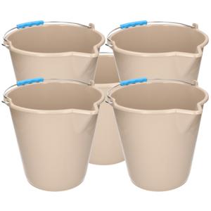 PlasticForte Emmer - 5x stuks - met schenktuit - 12L - mokka - schoonmaakemmer