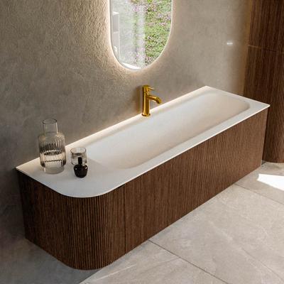 Badmeubel Mondiaz Kurve | 145 cm | Meubelkleur Walnut | Wastafelkleur Talc | Rechts spoelbak | 1 kraangat