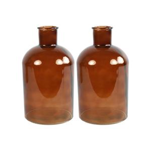 Countryfield Bloemenvaas - 2x - bruin - doorzichtig glas - apotheker fles - 17 x 30 cm