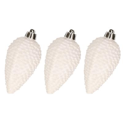 Kersthangers dennenappels - 6x st - wit - glitter - 8 cm - kunststof - kerstversiering