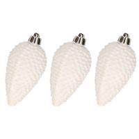 Kersthangers dennenappels - 6x st - wit - glitter - 8 cm - kunststof - kerstversiering