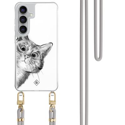 Samsung Galaxy S25 FE hoesje met grijs koord - Peekaboo kat