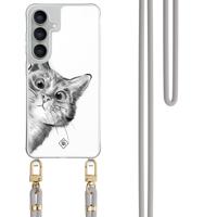 Samsung Galaxy S25 FE hoesje met grijs koord - Peekaboo kat