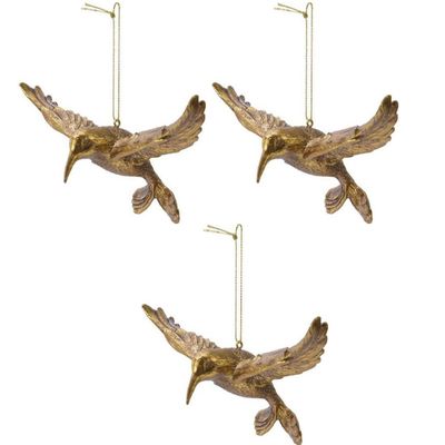 4x Kerstboomhangers gouden kolibrie vogels 13 cm kerstversiering