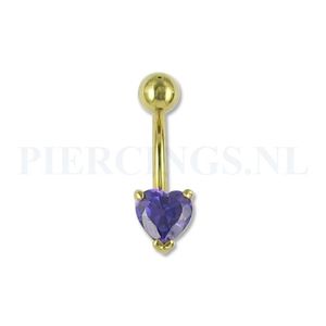 Navelpiercing goudkleurig hart paars