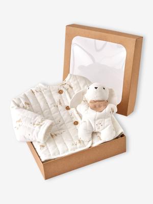 Babypakje jas gewatteerd in fluweel / velours + knuffels ecru