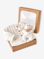 Babypakje jas gewatteerd in fluweel / velours + knuffels ecru