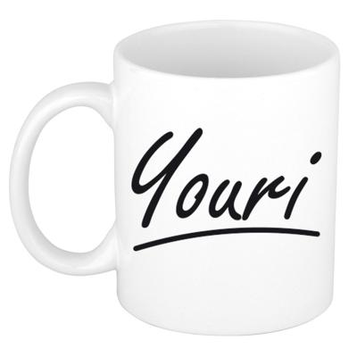 Youri Naam koffiemok - beker - met sierlijke letters - wit - 300 ml - Cadeau - Heren