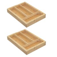 Set van 2x stuks bestekbakken/keuken organizers uitschuifbaar 4 tot 6-vaks bamboe 35 x 25 cm