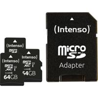 Intenso Premium 3er Pack (3 x 64 GB) microSDXC-kaart 64 GB Class 10 UHS-I Incl. SD-adapter