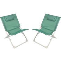 Sunnydays camping/strand stoel - 2x - aluminium - inklapbaar - groen - L49 x B62 x H61 cm