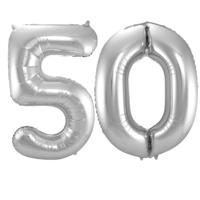Folat Verjaardag Leeftijd folieballonnen - 50 jaar - zilver - 86 cm - cijferballon groot - Abraham /