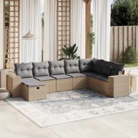 8-delige Loungeset met kussens poly rattan gemengd beige