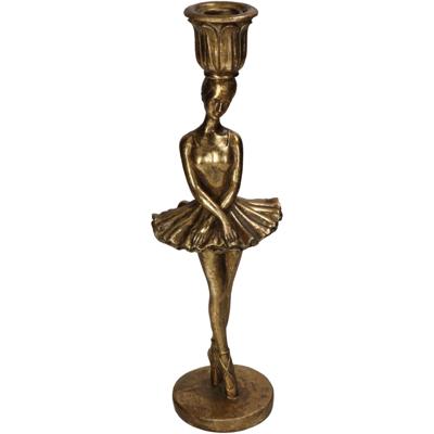 Kandelaar ballerina polyresin goud 9x8x29 cm - Hd collection