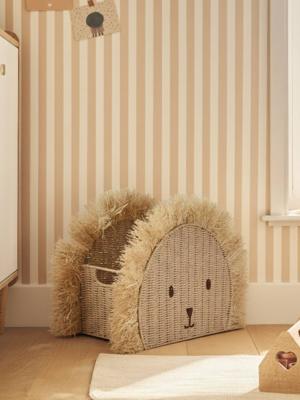 Opbergmand leeuw van papierkoord en raffia beige