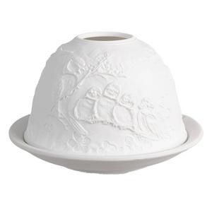 Clayre & Eef Waxinelichthouder Ø 12x8 cm Wit Porselein Vogels op Takken Wit