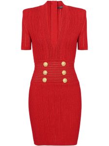 Balmain robe en maille à col v - Rouge