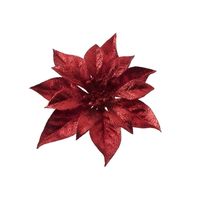 1x Kerstboomversiering bloem op clip rode kerstster 18 cm - thumbnail
