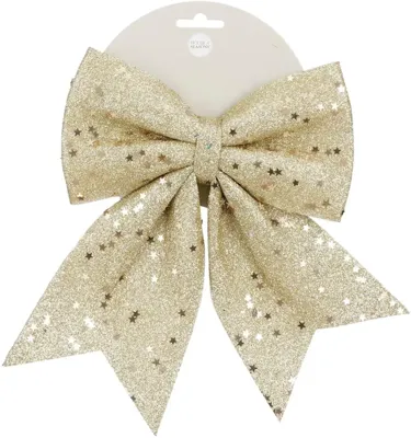 Mica Decorations kunststof kerst ornament strik 20cm champagne
