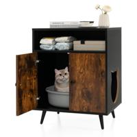 Kattenkast Kattentoilet Kattenhuis met Dubbele Deuren en i Ngang en Open Rek Bijzettafel voor Katten Honden Huisdieren Bruin + Zwart