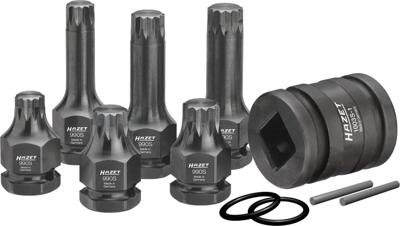 HAZET Krachtdopsleutelbitset 990S/11 · 3/4 inch (20 mm) vierkant hol, 1/2 inch (12,5 mm) vierkant hol, 24 mm buitenzeskant · Binnenveeltandprofiel XZN