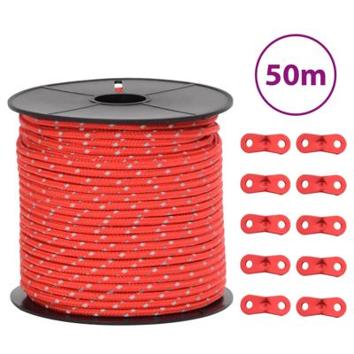 VidaXL Tentscheerlijn met reflecterende strips en spanners 50 m 4 mm