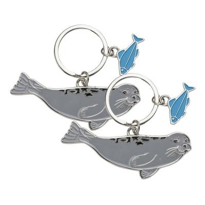Nature Planet Dieren sleutelhanger - 4x - zeehond en een vis - metaal - 5 cm - dieren cadeau