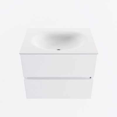MONDIAZ VICA 60cm badmeubel onderkast Talc 2 lades. Wastafel MOON midden 1 kraangat, kleur Talc.