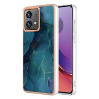 Motorola Moto G84 Marmerpatroon Gegalvaniseerd IMD TPU Hoesje - Groen