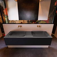 Badkamermeubelset Mondiaz Erin 150 cm met 1 Lade met RIDGE Wastafel Dubbel Dark grey Zonder Kraangaten Greeploos Mat Urban