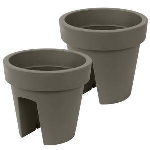 Balkon plantenpot/bloempot - 2x - taupe - 5 liter - kunststof - D25 x H23 cm