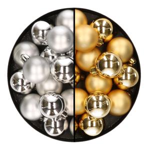 Kleine kerstballen - 32x st - goud en zilver - D4 cm - plastic - kerstversiering