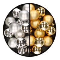 Kleine kerstballen - 32x st - goud en zilver - D4 cm - plastic - kerstversiering