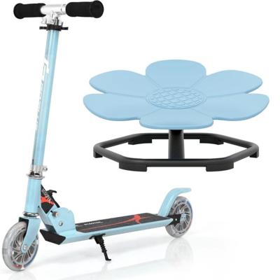 Set van 2 Kinderspeelgoed: Opvouwbare Step met Lampjes en 360° Draaibare Stoel met Antislipbasis Blauw