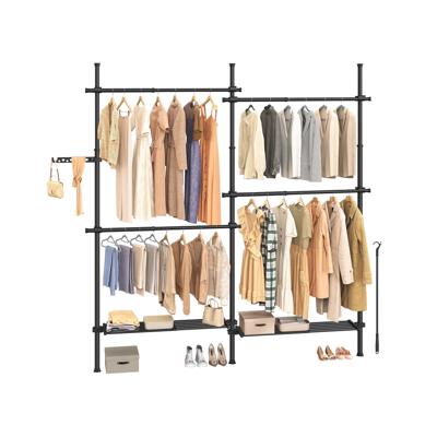 Telescoop kledingrek met verstelbare stangen en planken, Wit