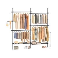 Telescoop kledingrek met verstelbare stangen en planken, Wit