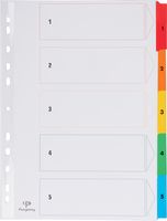 Pergamy tabbladen met indexblad, ft A4, 11-gaatsperforatie, geassorteerde kleuren, set 1-5