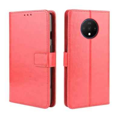 Voor OnePlus 7T retro Crazy Horse textuur horizontale Flip lederen draagtas met houder & kaartsleuven & fotolijstjes (rood)