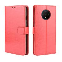 Voor OnePlus 7T retro Crazy Horse textuur horizontale Flip lederen draagtas met houder & kaartsleuven & fotolijstjes (rood)
