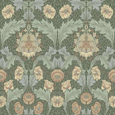 Dutch Wallcoverings Hidden Tr2 -Myrtle Green/Apricot - Groen/Abrikoos