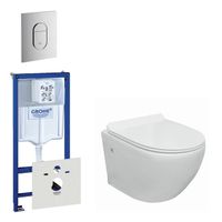 Go compact Toiletsetset - spoelrandloos - grohe inbouwreservoir - softclose - quickrelease - bedieningsplaat verticaal - chroom 0729205/0729240/sw242519/