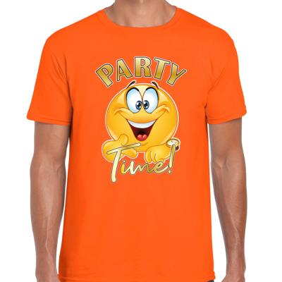 Verkleed T-shirt voor heren - party time emoji - oranje - Koningsdag/themafeest