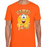 Verkleed T-shirt voor heren - party time emoji - oranje - Koningsdag/themafeest