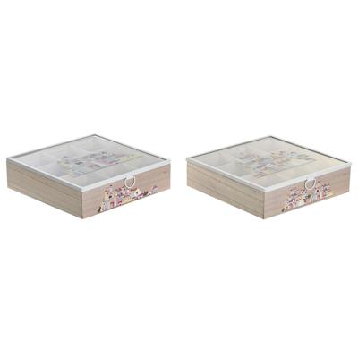 Box for Infusions DKD Home Decor Kristal Metaal Multicolour Hout MDF (24,5 x 24,5 x 6 cm) (2 Stuks)