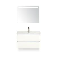 Dante Badmeubelset 80 cm - Wit Hoogglans - Keramische Wastafel Wit Cover - met Sence Spiegel