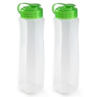 4x stuks kunststof waterflessen 1000 ml transparant met dop groen
