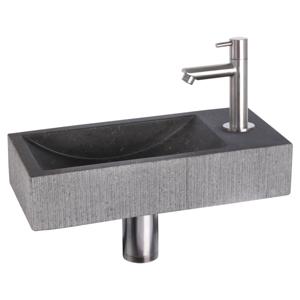Differnz Ribble fonteinset bombai black - natuursteen - kraan recht - 38 x 18 x 8 cm - mat chroom