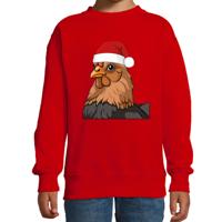 Kersttrui / sweater boerderijdieren - kinderen - Kip - rood - kerstmuts - Kerstmis